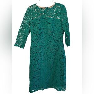 EUC Ralph Lauren Kelly green 3/4 length sleeves lace knee length dress Size 4